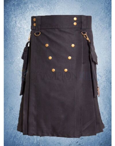 Black Detachable Pocket Utility Kilt For Sale