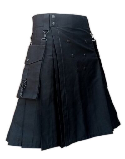 Black Fashion Detachable Pocket Utility Kilt