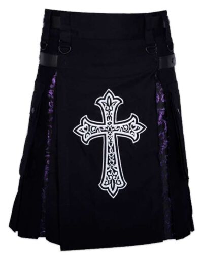 Celtic Sword Embroidery Black Hybrid Kilt