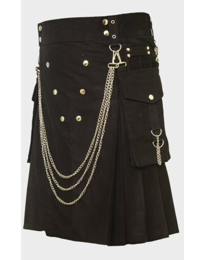 Black Cargo Pocket With Chain Utility Kilt