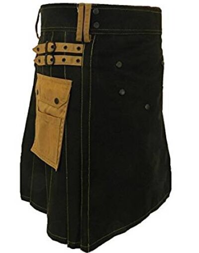 Black Cargo Pockets Utility Kilt