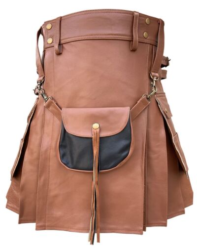 Men Brown Leather Kilt