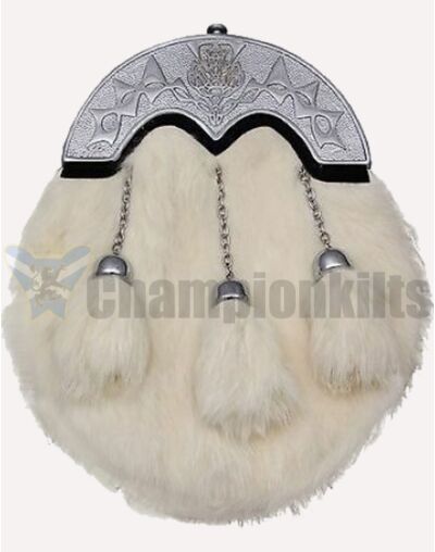 Men's Scottish Kilt Full Dress Sporran White Rabbit Thistle Cantle