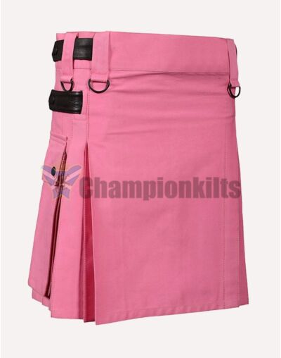 Women Pink Utility Kilt With Leather Straps