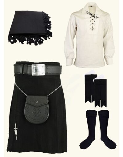 Plain Black Tartan Kilt Deal