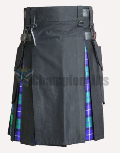 Black Cotton And Tartan Hybrid Kilt