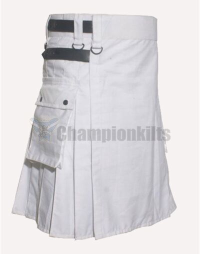 White Utility Kilt For Men