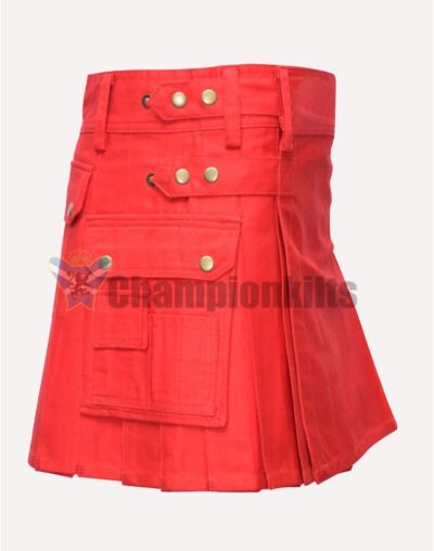 Red Cotton Utility Kilt For Women